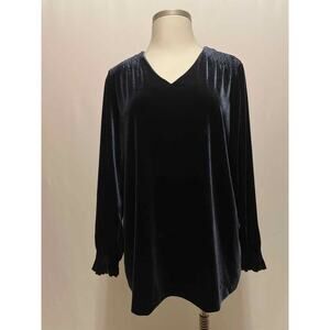 CJ Banks 2X Navy‎ Velveteen Long Sleeve Ruched Shoulder Tunic